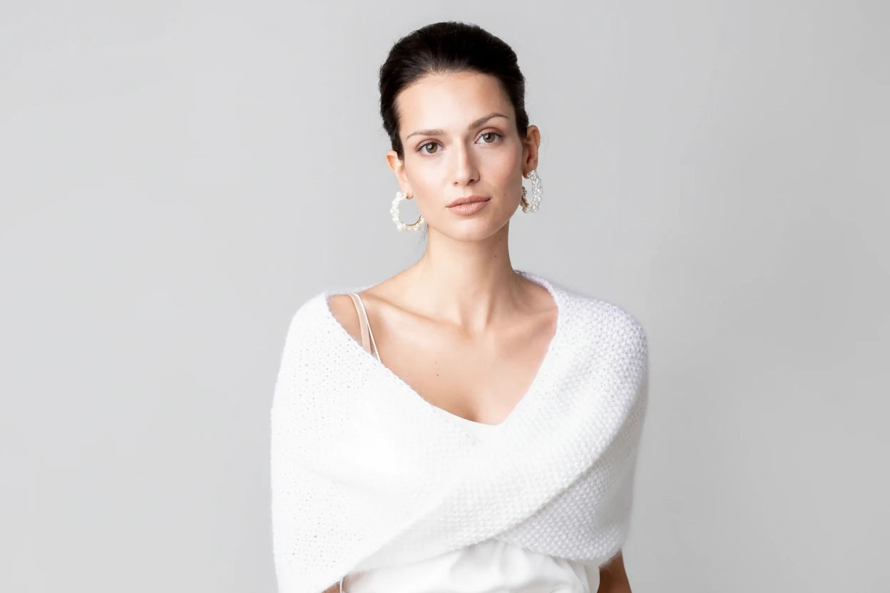 Braut Stola aus Merino Mohair Seide mit Perlmuster