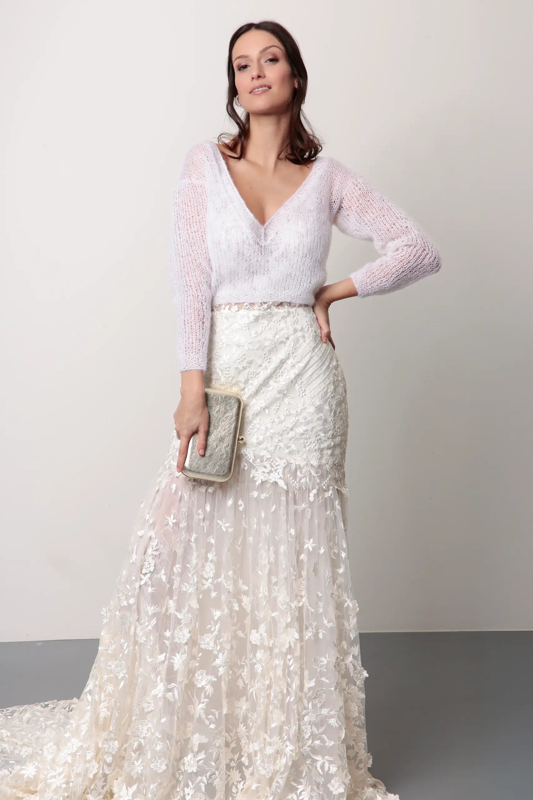 Bridal Knit Pullover mit V-Ausschnitt für Brautkleider mit tiefem Ausschnitt
