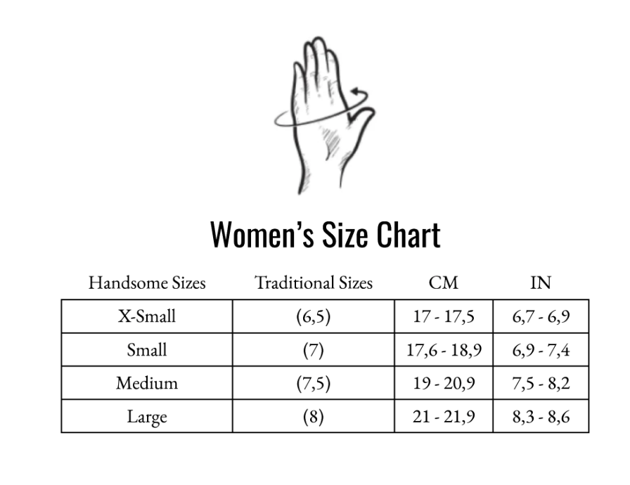 Size chart for extra long satin bridal gloves
