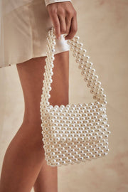 Weiße Perlen Tasche für Braut Look mit Trageriemen
